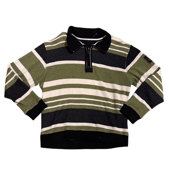 Engbers XL Striped Half-Zip Sweater Green Black With Tierra Del Fuego Patch - Picture 1 of 9